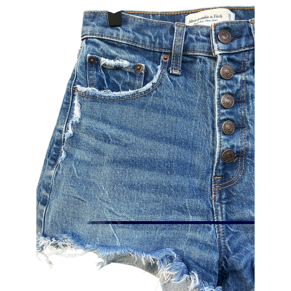 Abercrombie Curve Love Hi Rise Mom Shorts 25 0 Blue Denim Button Fly Distressed - Picture 4 of 11